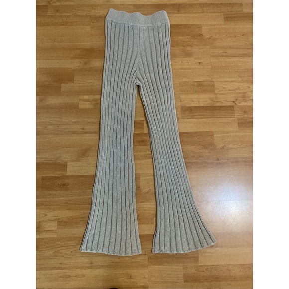 Free‎ People Beach Imogene Pants Beige Sweater Knit Ribbed -Size Small - Picture 8 of 11